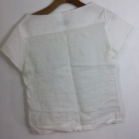 Stefano Mortari Women Linen Boat Neck Short Sleeve Blouse Top White IT 42 US M - Picture 8 of 13